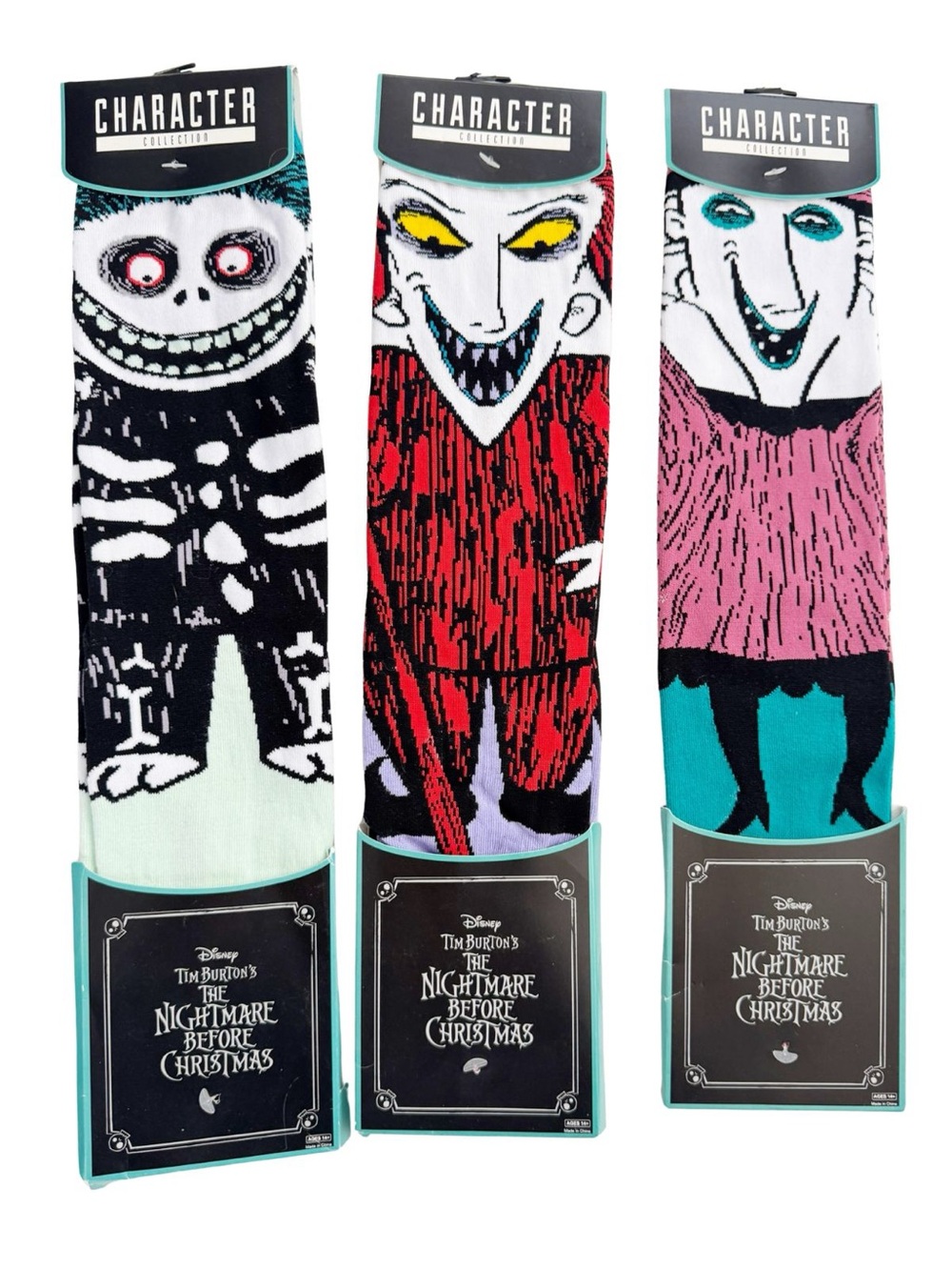 Three pairs of Nightmare Before Christmas Socks, Lock, Shock, and Barrel
